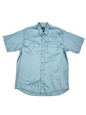 Wrangler Mens XXXLT Tall Teal Western Button-up Shirt Short Sleeve